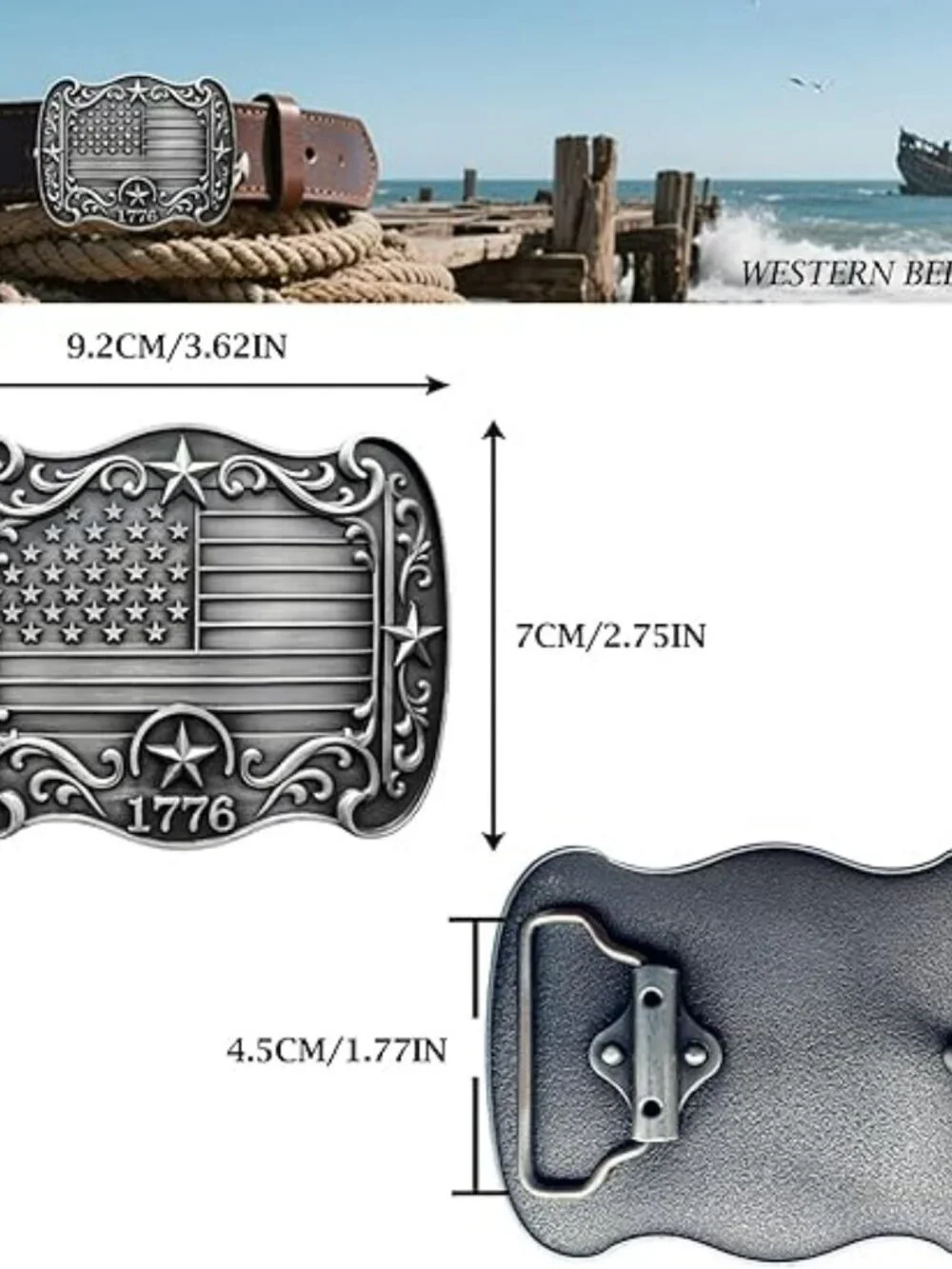 NEW‎ American Flag & Stars Cowboy Belt Buckle Americana